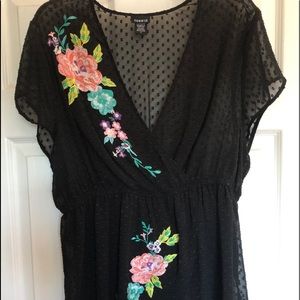 Black Sheer embroidered Torrid Top Size 2